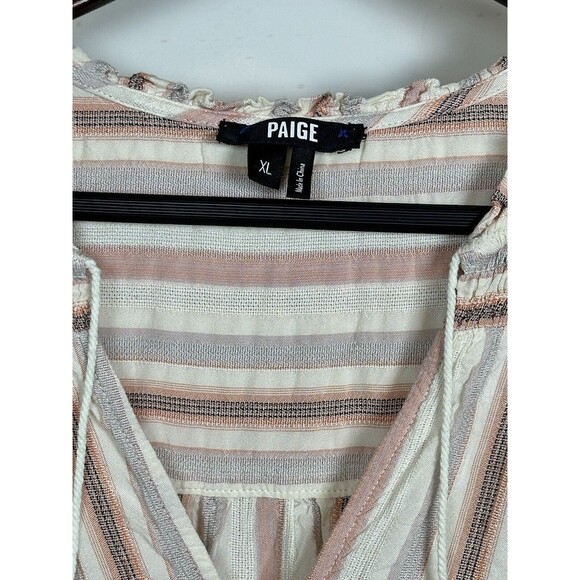 Paige Cristina Minidress In Ecru Smocked Tiered Fits Like a Size L Pink Stripes - Picture 4 of 8